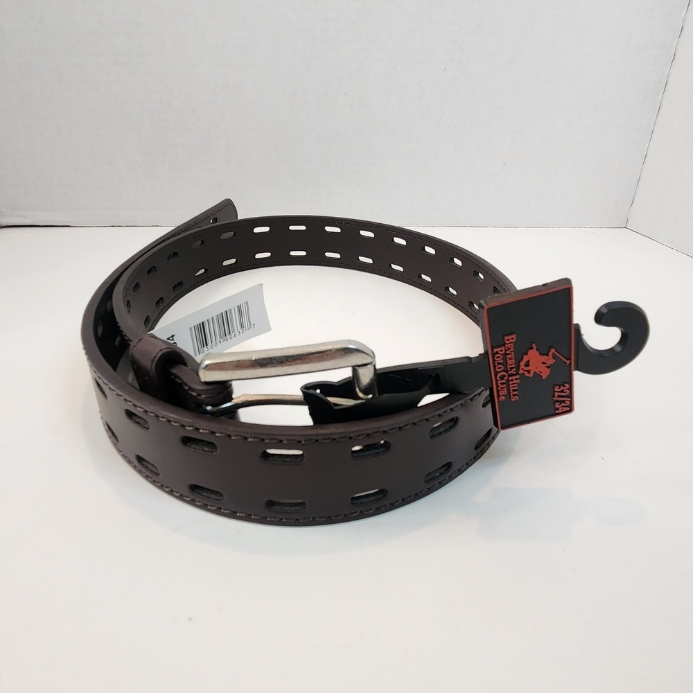 Beverly Hills Polo Club Double Prong Belt Bonded Leather Size 32/34 Brown  New